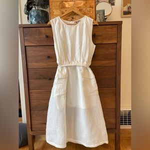 Lanvie White Semi Sheer Cocktail Dress w/ Black Contrast Stitching